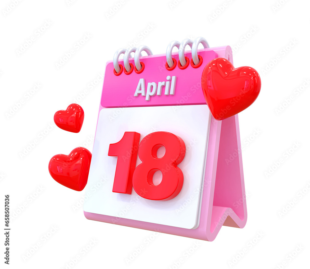 18th Month April Calendar Love 3d