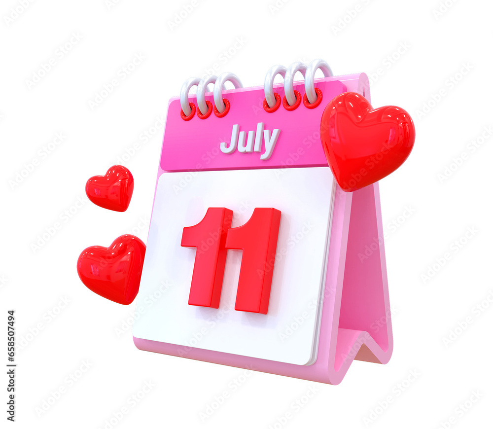 11th Month July Calendar Love 3d