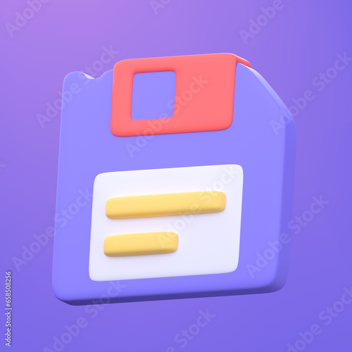 3D disk icon. Saving data on computer. Business elements in the office with clipping path.