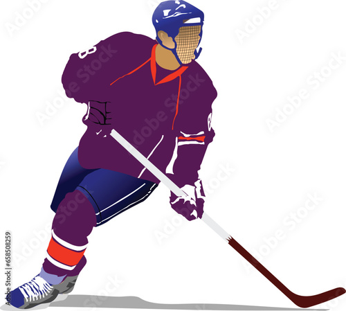 Ice hockey player. Colored Vector 3d illustration for designers