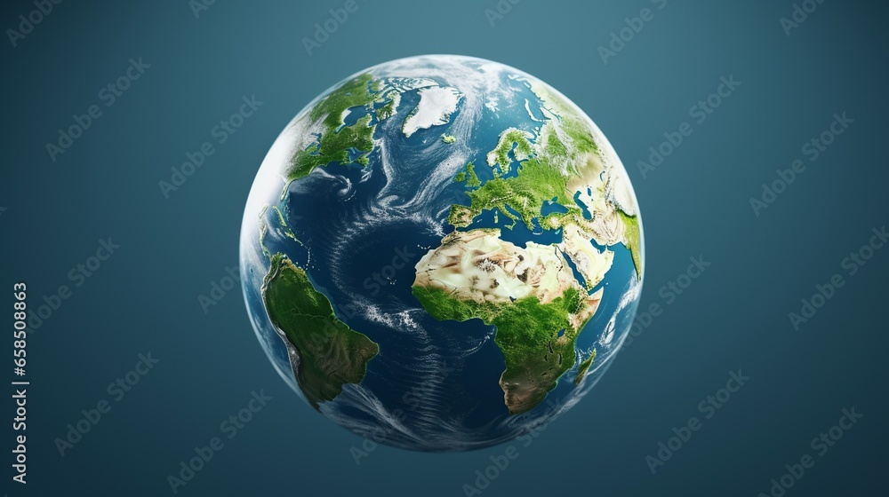 Realistic 3D Earth Render. A detailed globe on a clean white backdrop
