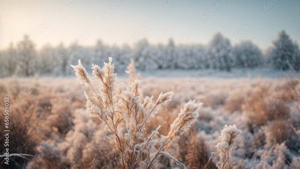 frost covered dry plants during snowfall. Winter background frost covered dry plants during snowfall. Winter background