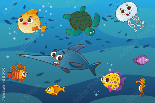 Fototapeta Naklejka Na Ścianę i Meble -  vector illustration of underwater fish