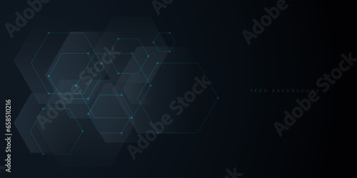 abstract green futuristic tech background with hexagon and connected dots