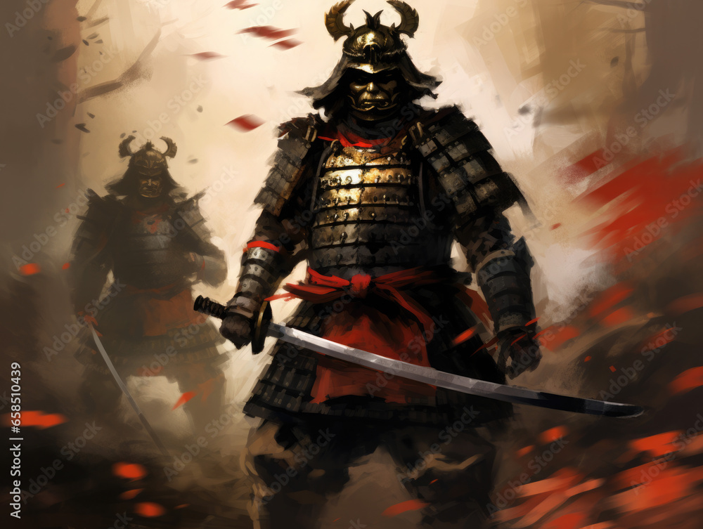 Samurai in armor. Digital art.
