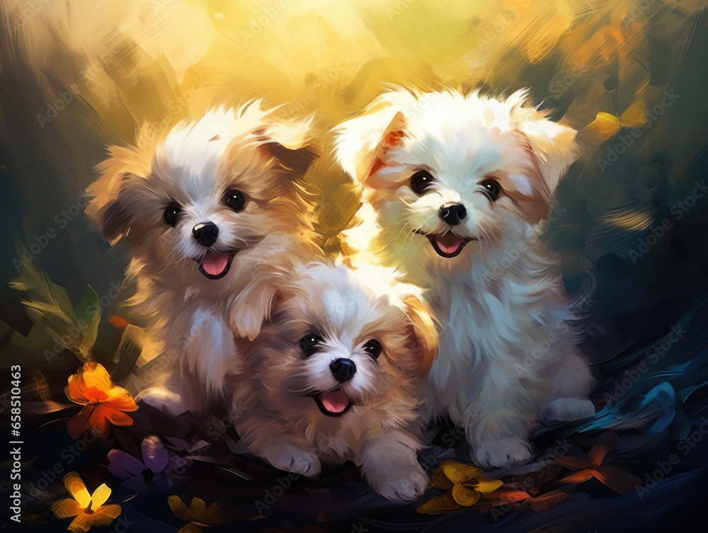 Three puppies. Digital art.