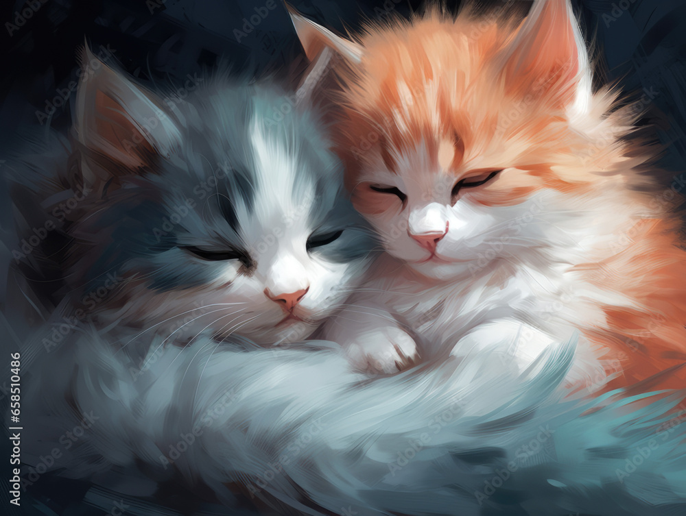 Fototapeta premium Two kittens. Digital art.