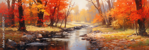 Autumn landscape. Panoramic view. Digital art.