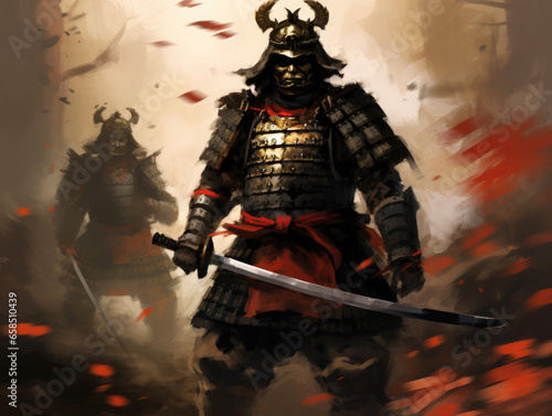 Samurai in armor. Digital art.