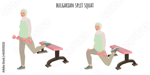 Muslim woman doing bulgarian split squat exercise