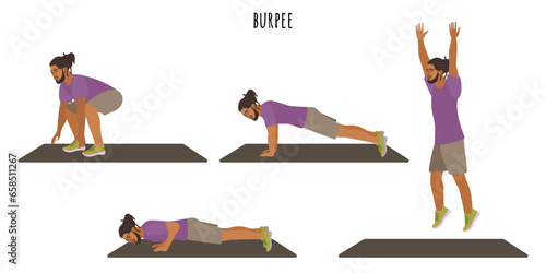 Young man doing burpee exercise