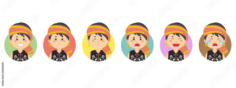 West Kalimantan Avatar with Various Expression