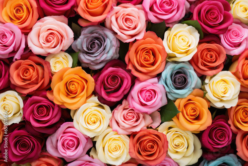 Assortiment of colorful roses background