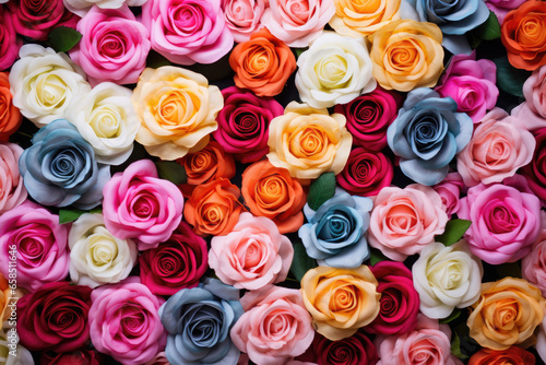 Assortiment of colorful roses background