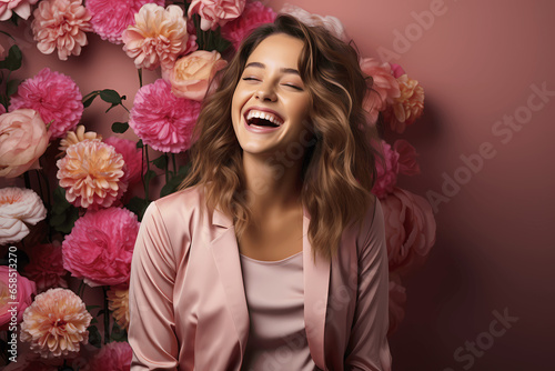 woman with pink flowers
