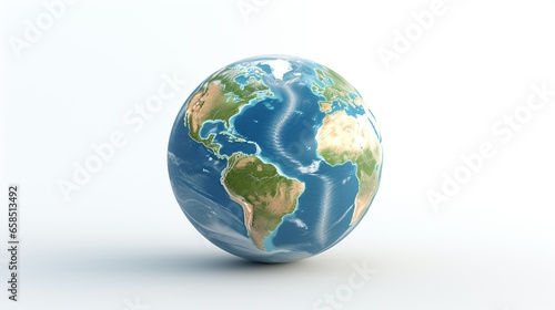 Realistic 3D Earth Render. A detailed globe on a clean white backdrop 