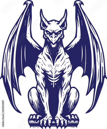 Valokuva vector gargoyle drawing silhouette with wings