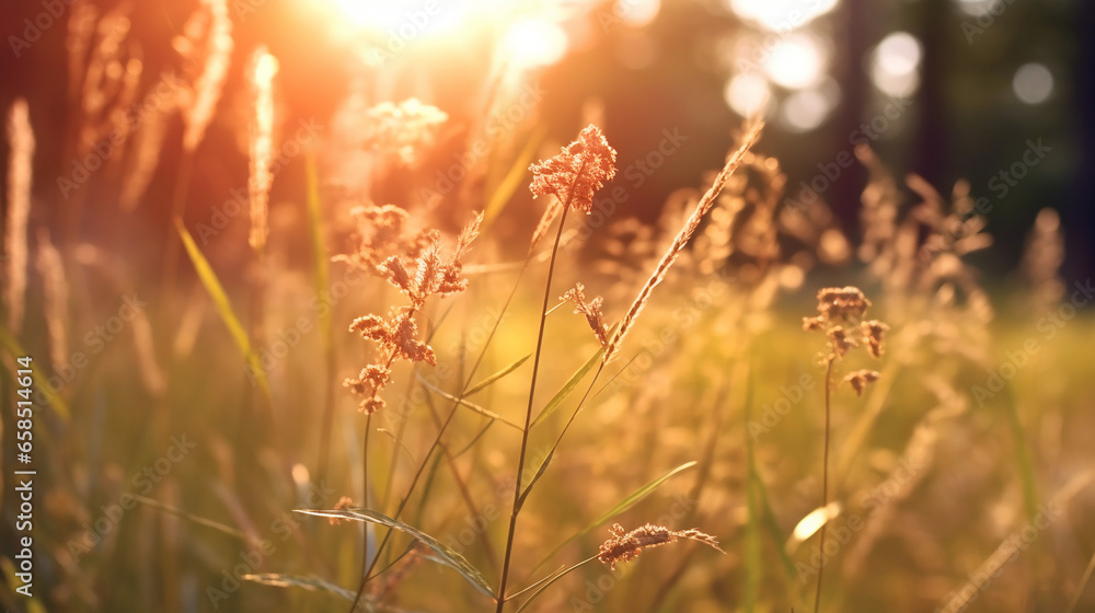 Golden Hour Serenity: Nature's Soft Sunset Light in a Meadow