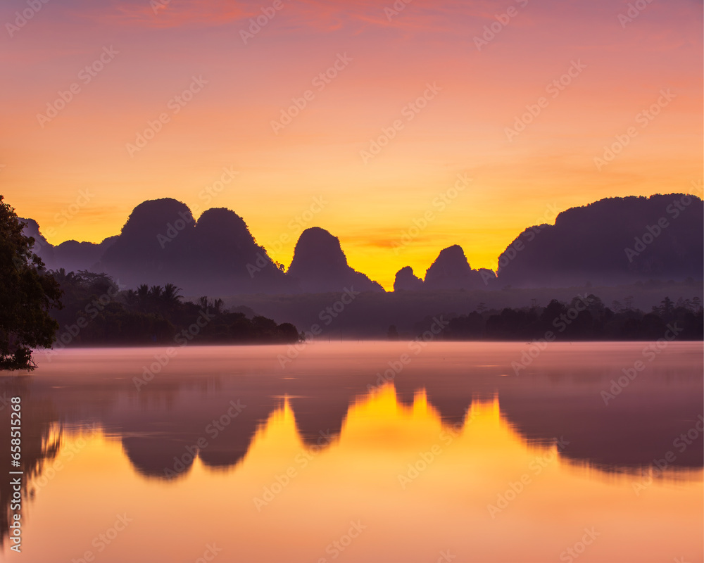 Landscape of morning sunrise and nature in Krabi