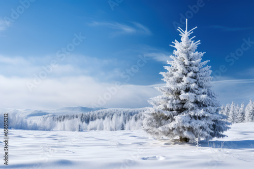 Christmas tree in snow as greeting background