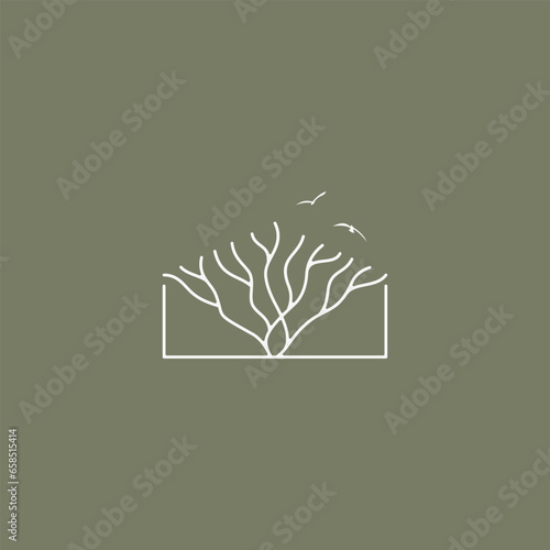 tree home logo design. Vector illustration of Abstract tree home line art style. modern logo design vector icon template