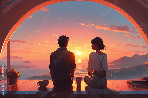 couple at sunset. (Generative AI) 