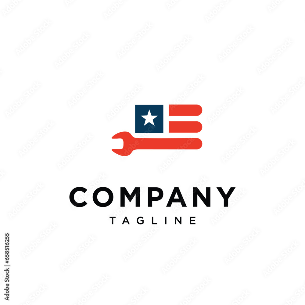 American mechanical flag logo icon vector template.eps