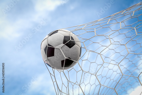 soccer ball on goal with net background © anekoho