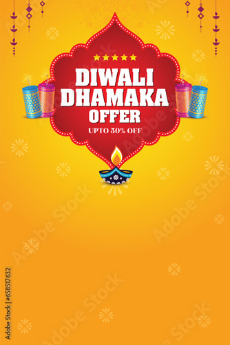 Diwali Dhamaka Offer Vector, Advertisement, Web Banner, Poster Template, Design Concept  (English Translation : Diwali Blast Offer)