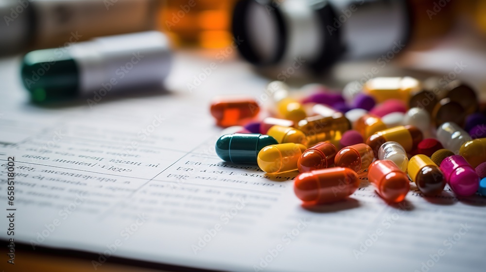 Detail View of Prescription Pad and Medication Capsules Detail View of Prescription Pad and Medication Capsules