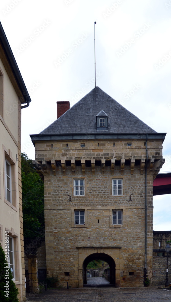 Historical Tower and Gate in the Neighborhood Pfaffenthal in the Capital of Luxemburg