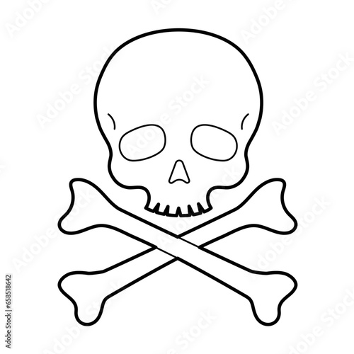 Skull crossbones on white background. Outline illustration, design elements
