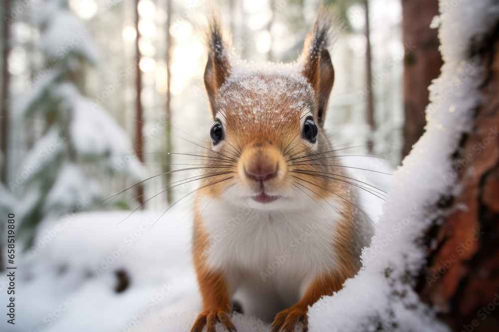 Portrait of a squirrel in a winter forest Portrait of a squirrel in a winter forest