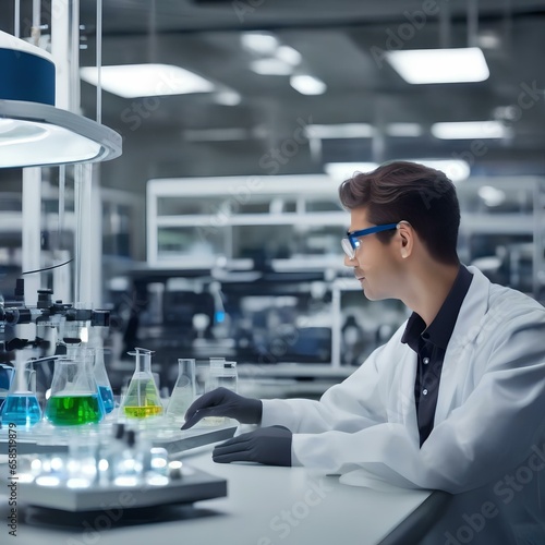 A laboratory technician analyzing a complex chemical reaction using high-resolution equipment3