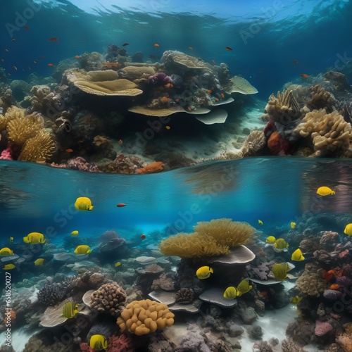 A panoramic view of a diverse and thriving underwater coral reef ecosystem1