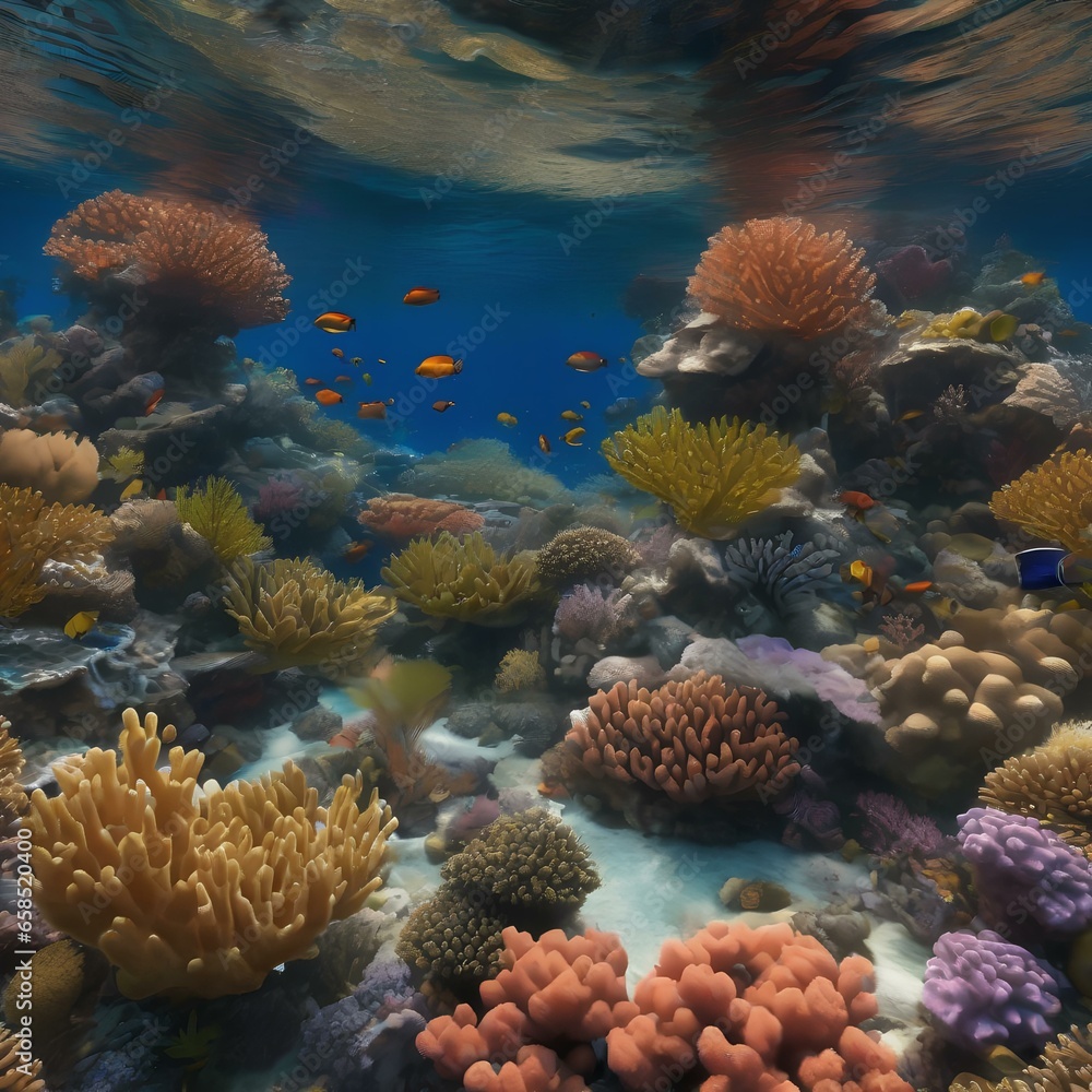 Fototapeta premium A computer-generated visualization of a thriving coral reef teeming with marine life2