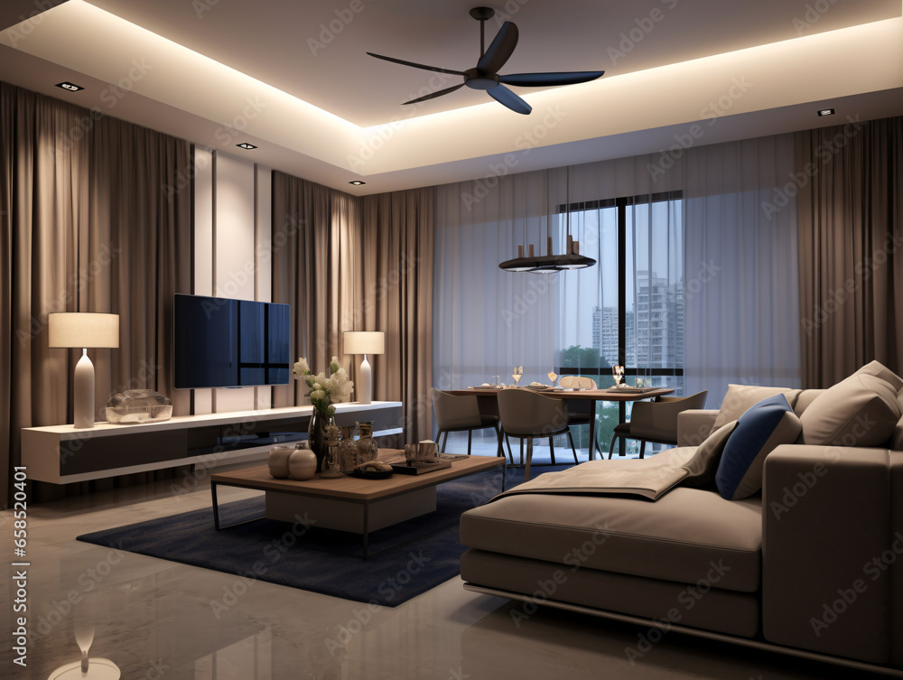 Fototapeta premium Interior design of japandi style living room.