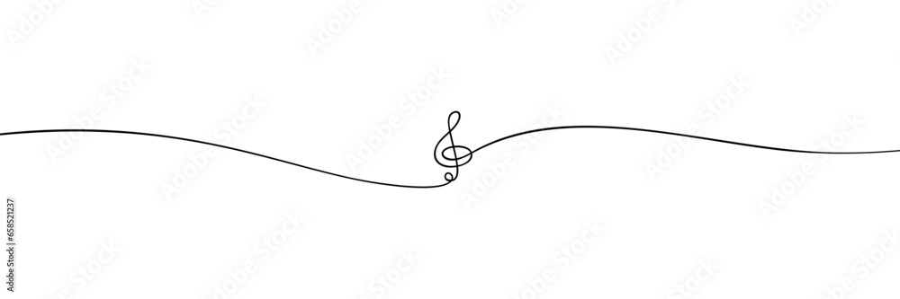 Treble clef sign continuous one line drawing, Minimalist linear illustration made of long thin single line, Music design element isolated on white background Treble clef sign continuous one line drawing, Minimalist linear illustration made of long thin single line, Music design element isolated on white background