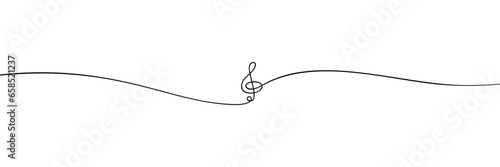 Treble clef sign continuous one line drawing, Minimalist linear illustration made of long thin single line, Music design element isolated on white background