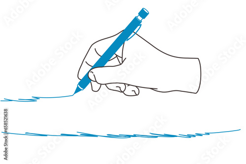 ペンを持つ手とペンのストローク