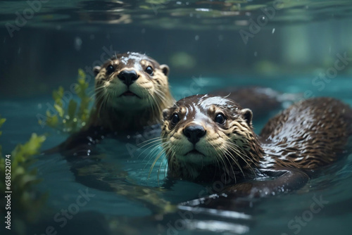 otters swim underwater