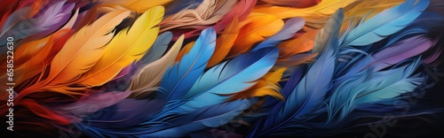 Vibrant Background Banner Featuring Soft, Colorful Feathers in an Artistic Boho Style