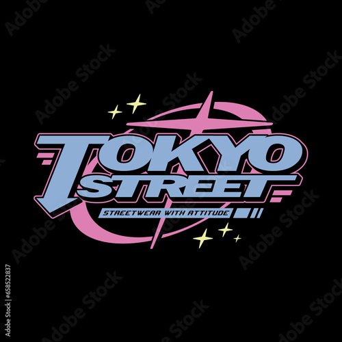 Tokyo japan Y2K streetwear aesthetic slogan typography tshirt style logo vector icon design illustration. Tokyo Street. Poster, banner, slogan shirt, clothing, sticker, badge