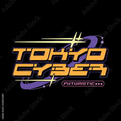 Tokyo japan Y2K streetwear aesthetic slogan typography tshirt style logo vector icon design illustration. Tokyo Cyber Futuristic. Poster, banner, slogan shirt, clothing, sticker, badge