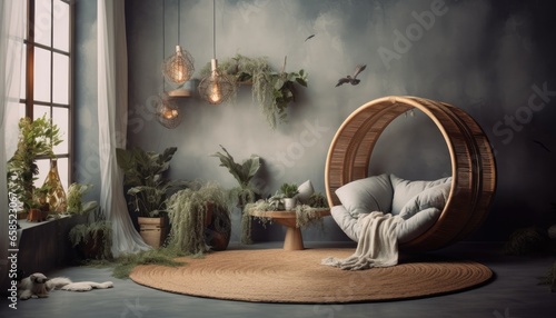 Backdrop for baby studio photo in shape of elegant nest crib © NAITZTOYA