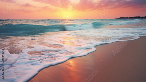 Calm sea waves gently lapping against the shore at sunset, generative ai © Khang Kano