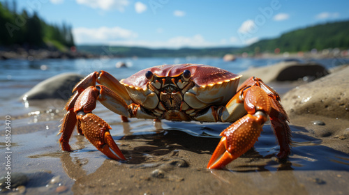 red crab on the beach, generative ai