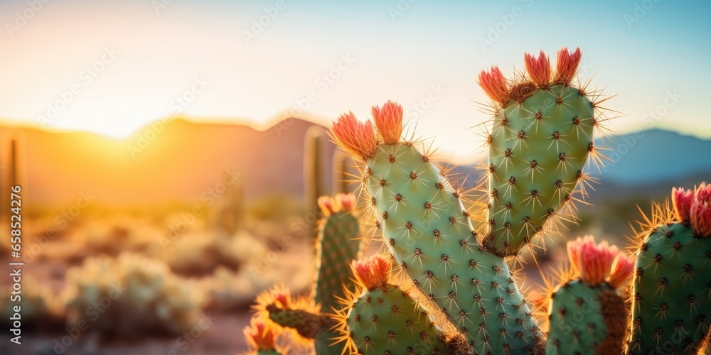 close up of beautiful cactus in desert landscape, generative AI close up of beautiful cactus in desert landscape, generative AI