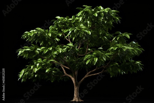 Front view of a 3D-rendered Arabica coffee tree in PNG format with an alpha channel for cutouts. Generative AI