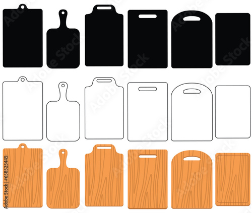 Set of cutting board vector illustration. 